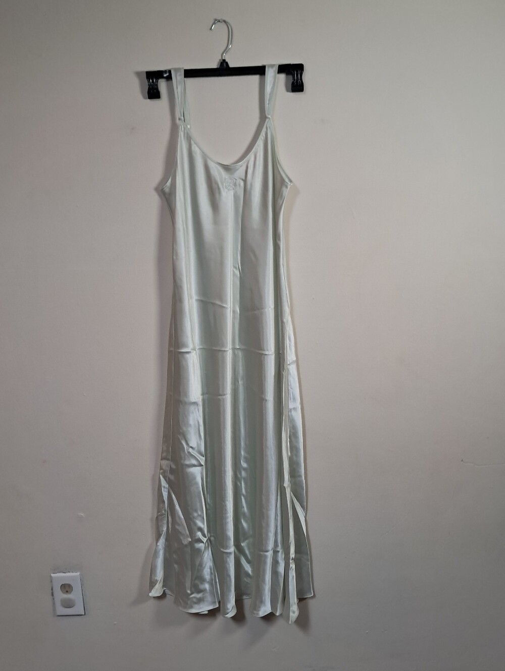 Oscar De La Renta 90's Y2K Mint Green Glossy Silky Slip Dress Flowing Drape M.